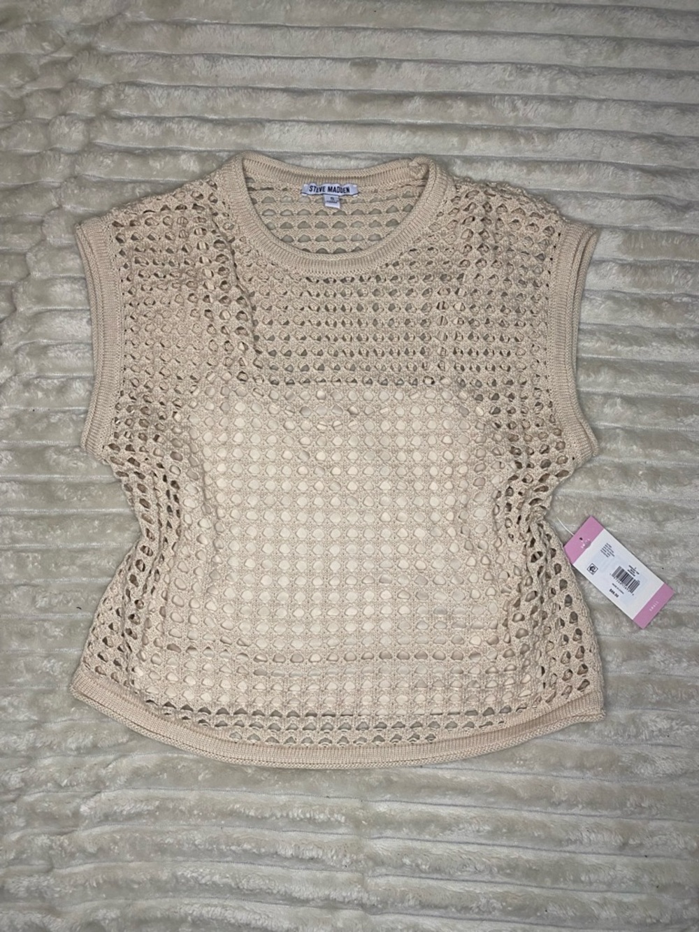 Steve Madden Beige Crochet Knit Sleeveless Top Lined